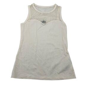 Express Womens White Lace Overlay Tank Top XS Cotton Blend Sleeveless Semi-Sheer